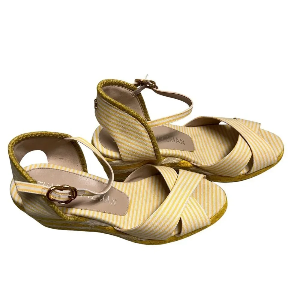 STUART WEITZMAN  Minela Striped Wedge Espadrille Yellow White Size 6.5 SEE DESCR - Picture 2 of 15